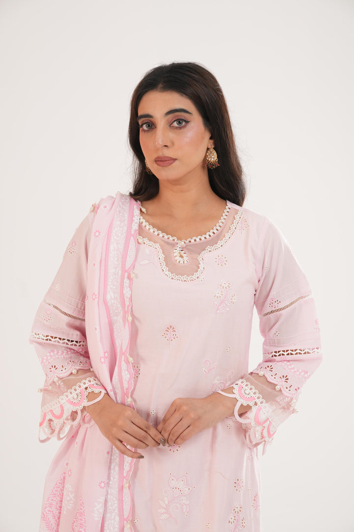 Embroidered Lawn Light Pink Stitched Suit - Zellbury