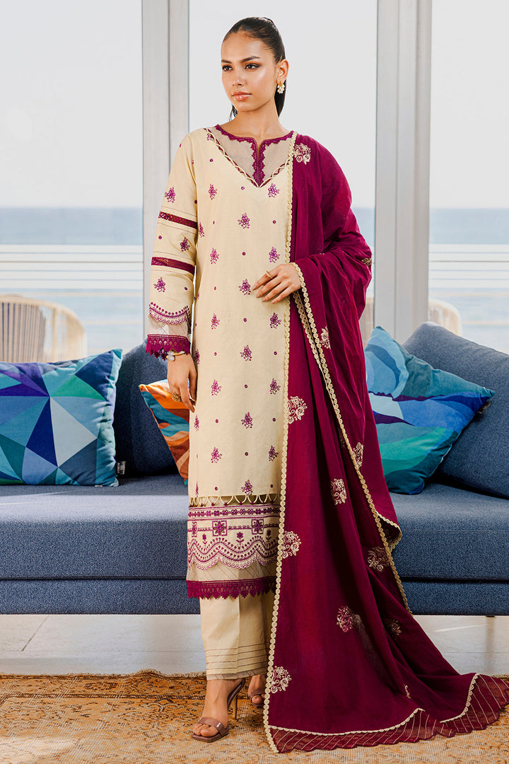Embroidered Lawn Beige Stitched Suit - Zellbury
