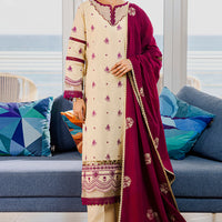 Embroidered Lawn Beige Stitched Suit - Zellbury