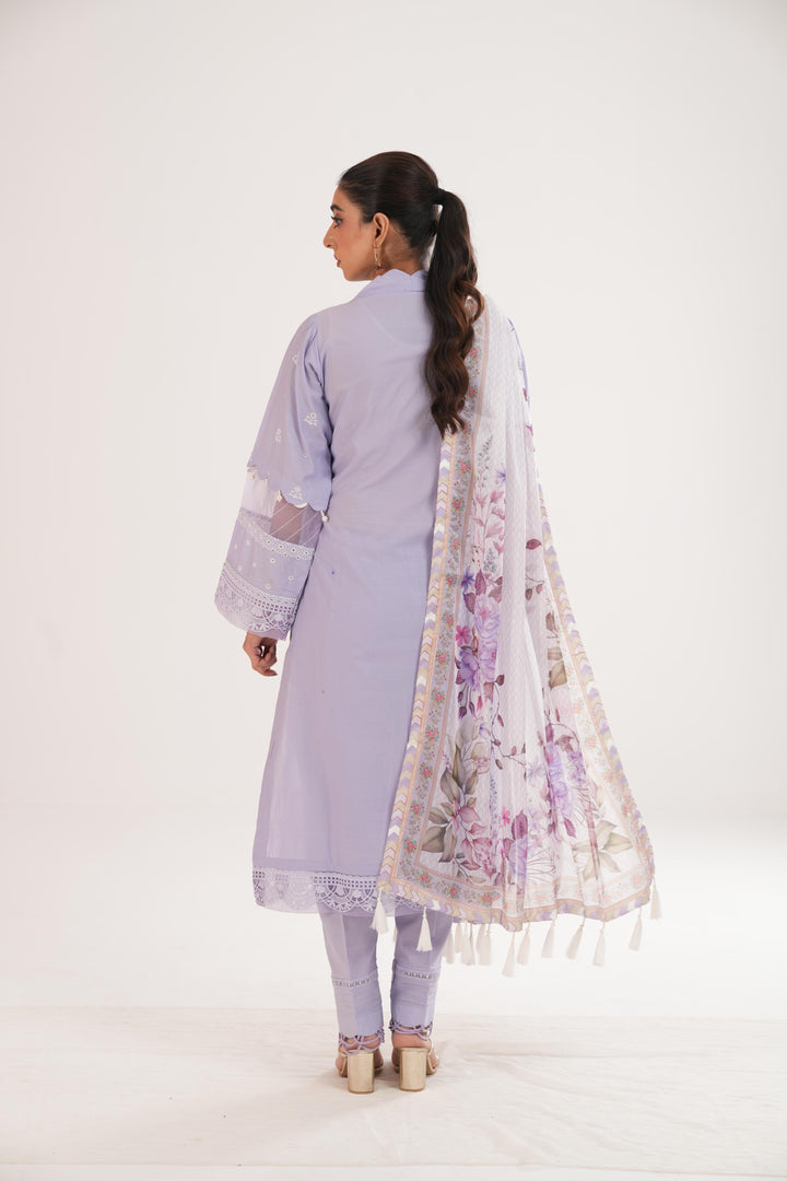 Embroidered Lawn Lilac Stitched Suit - Zellbury