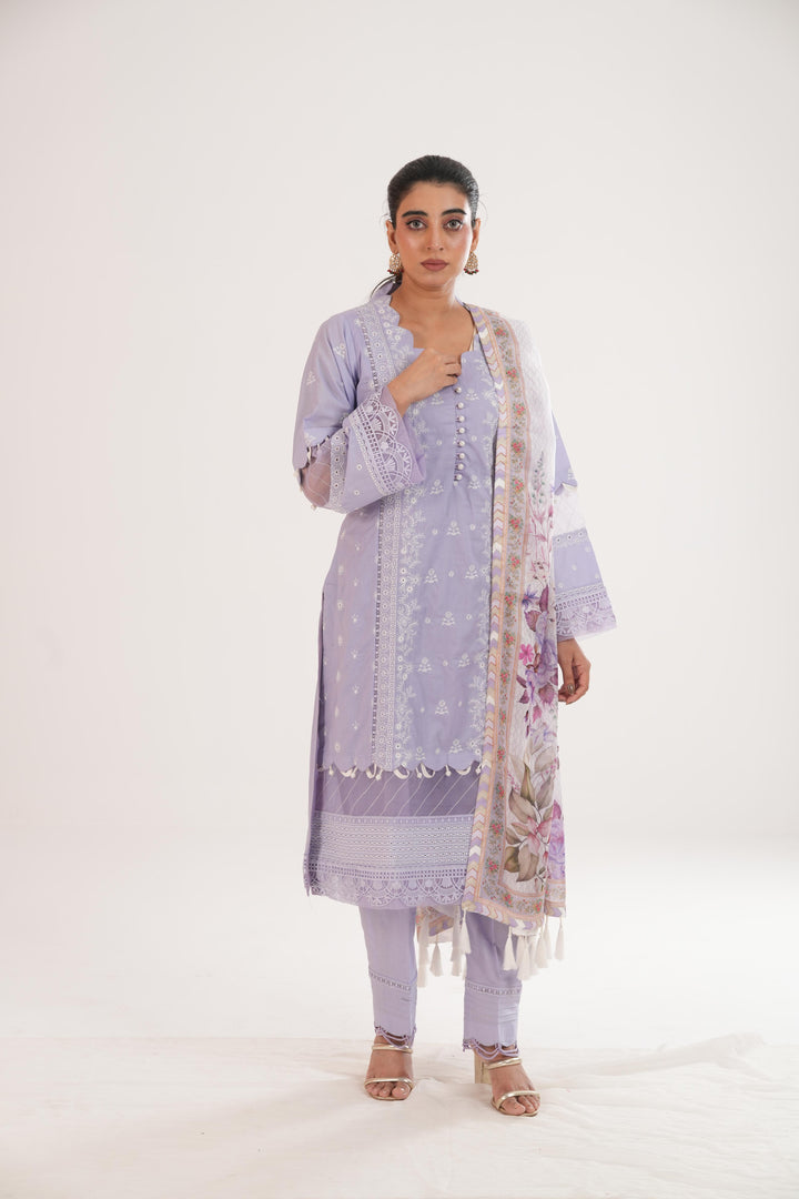 Embroidered Lawn Lilac Stitched Suit - Zellbury