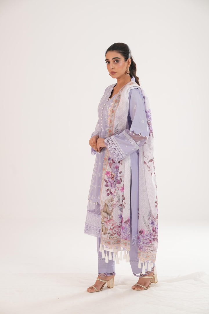 Embroidered Lawn Lilac Stitched Suit - Zellbury