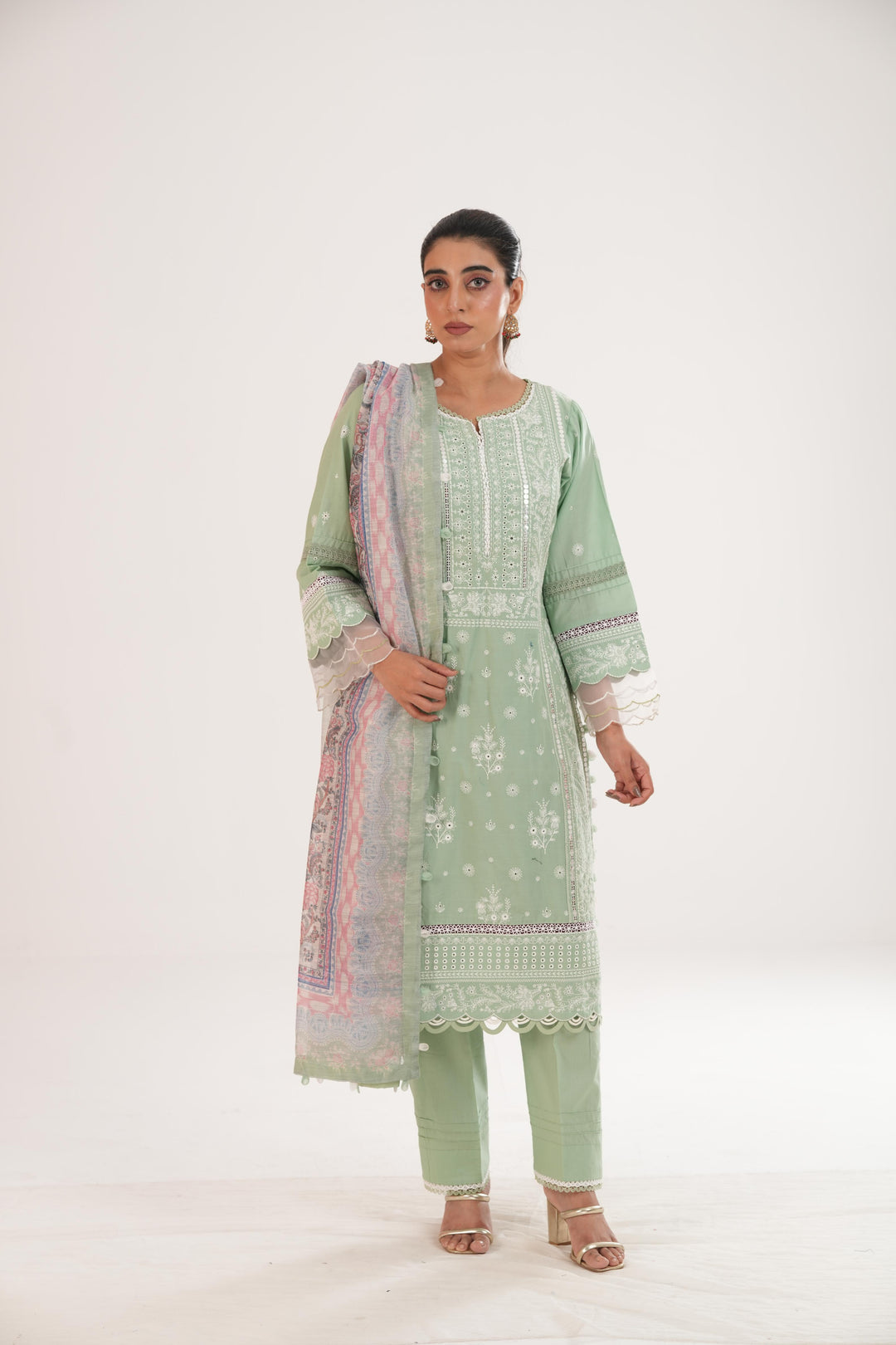 Embroidered Lawn Green Stitched Suit - Zellbury
