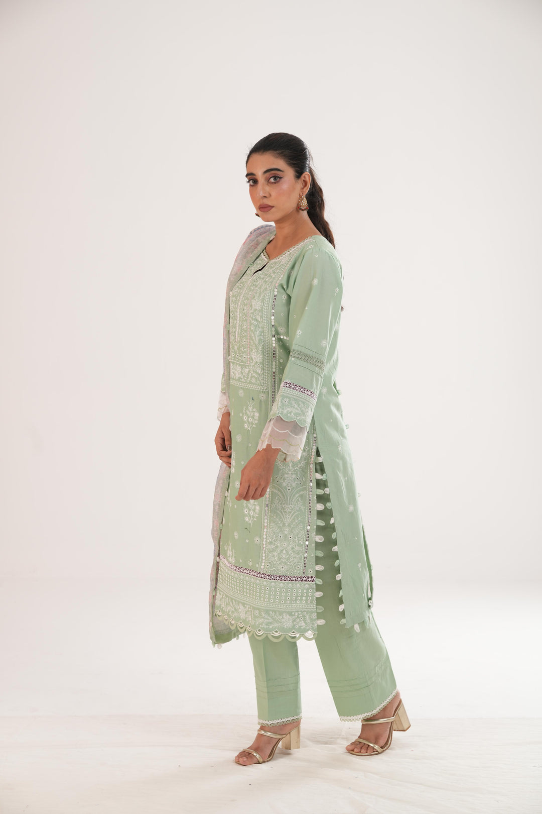Embroidered Lawn Green Stitched Suit - Zellbury