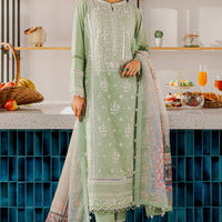 Embroidered Lawn Green Stitched Suit - Zellbury
