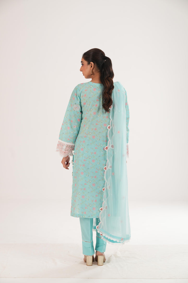 Embroidered Lawn Aqua Stitched Suit - Zellbury