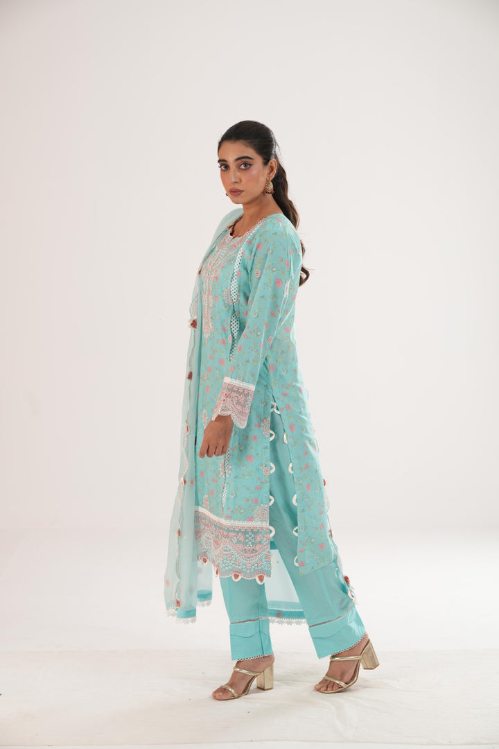 Embroidered Lawn Aqua Stitched Suit - Zellbury