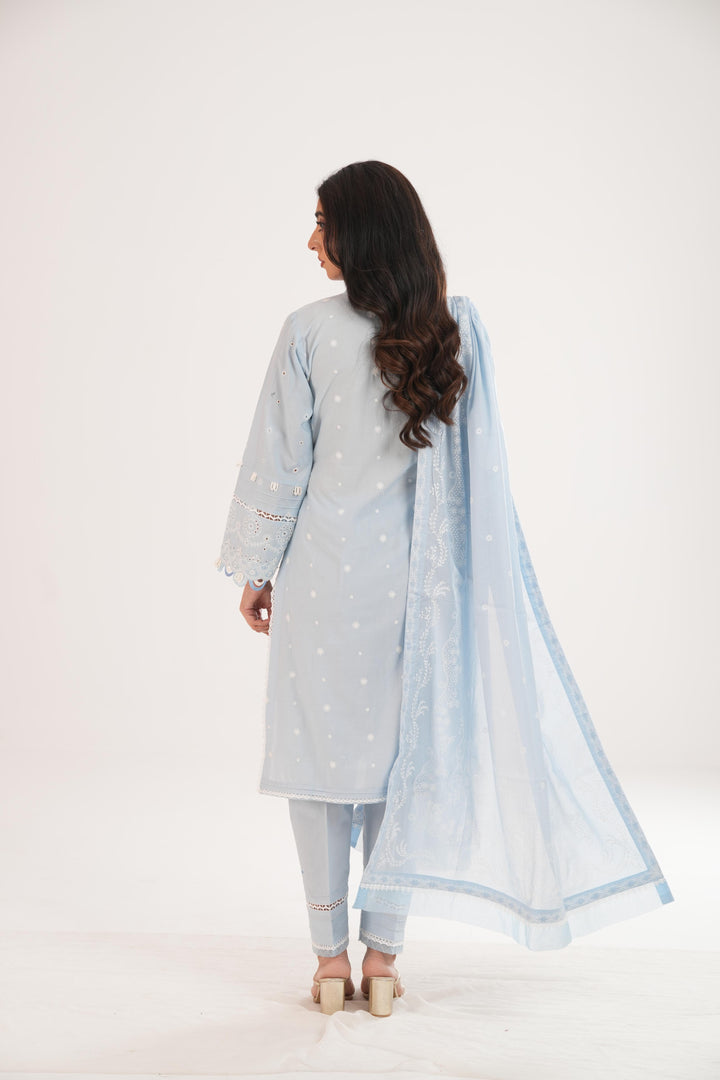 Embroidered Lawn Grey Stitched Suit - Zellbury