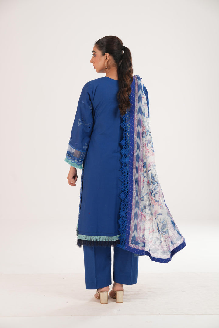 Embroidered Lawn Blue Stitched Suit - Zellbury