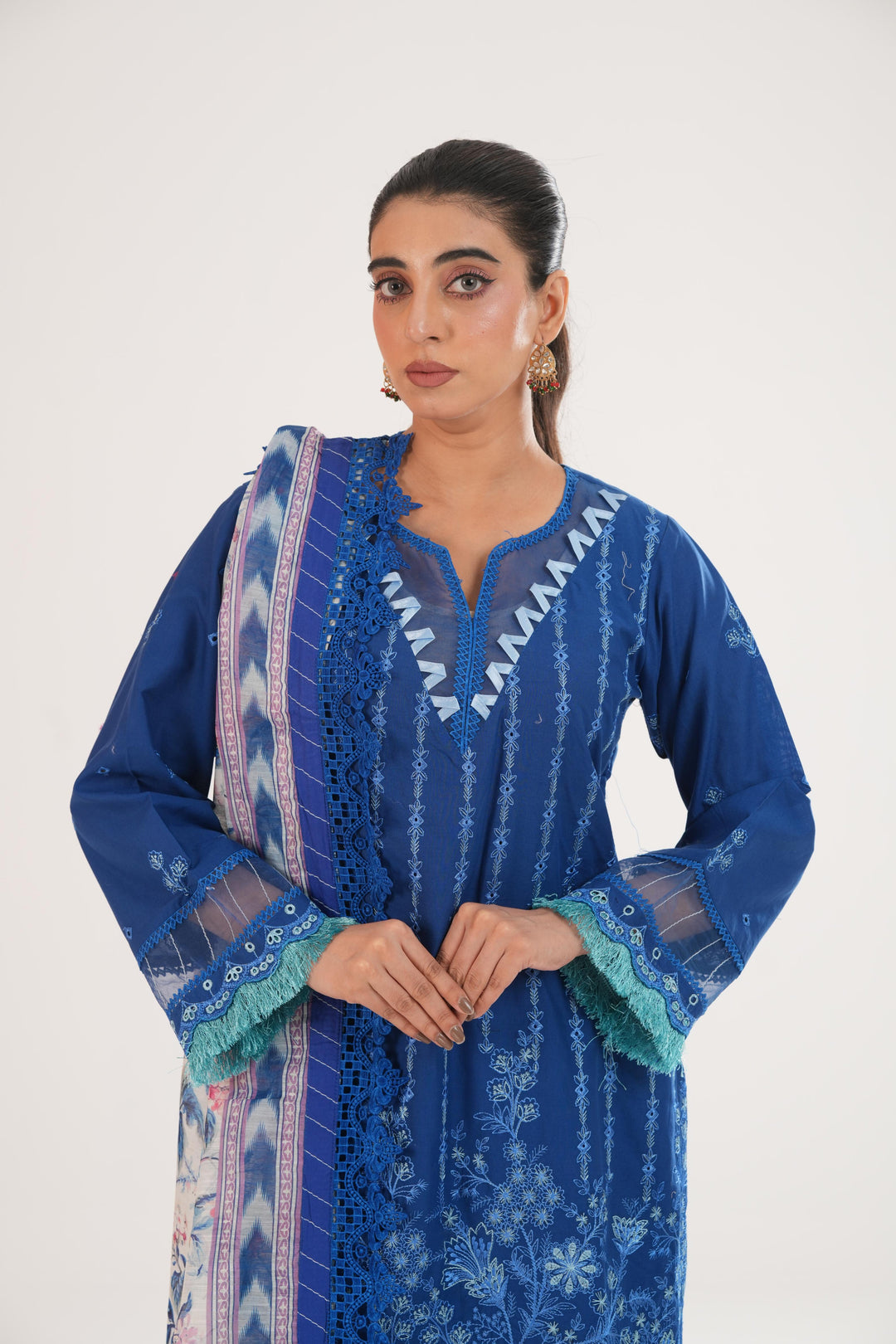 Embroidered Lawn Blue Stitched Suit - Zellbury