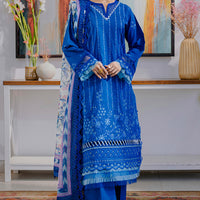 Embroidered Lawn Blue Stitched Suit - Zellbury