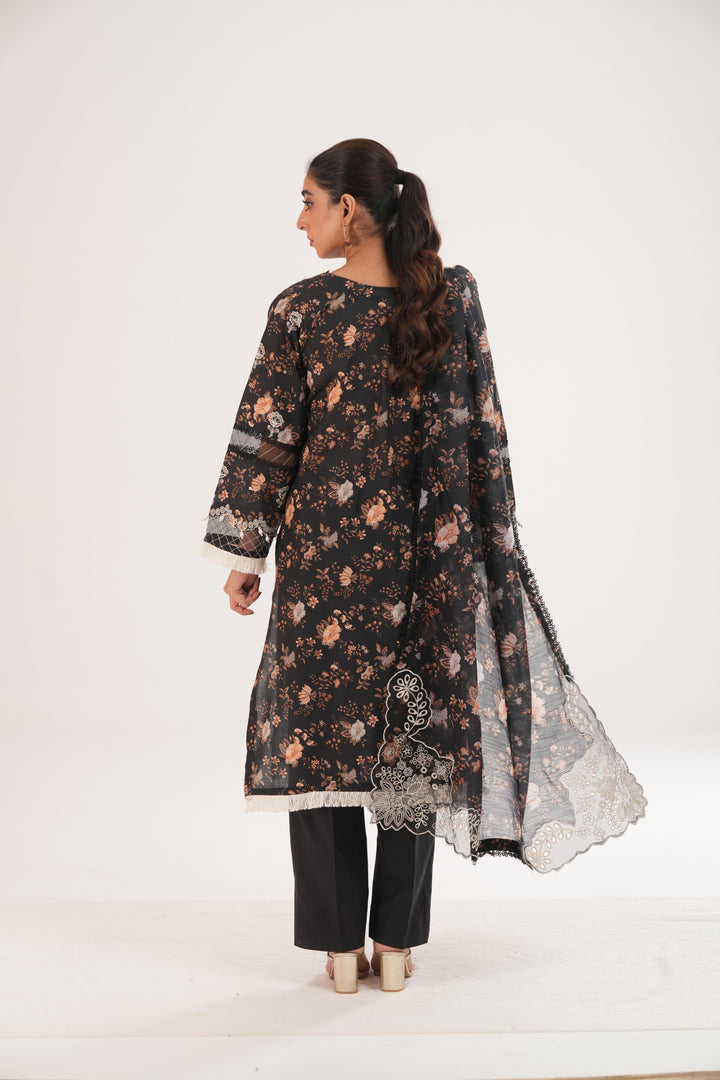 Embroidered Lawn Black Stitched Suit - Zellbury