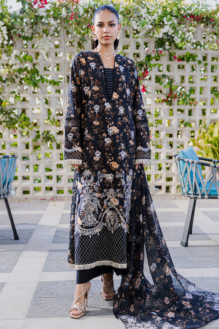 Embroidered Lawn Black Stitched Suit - Zellbury