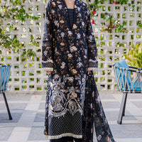 Embroidered Lawn Black Stitched Suit - Zellbury