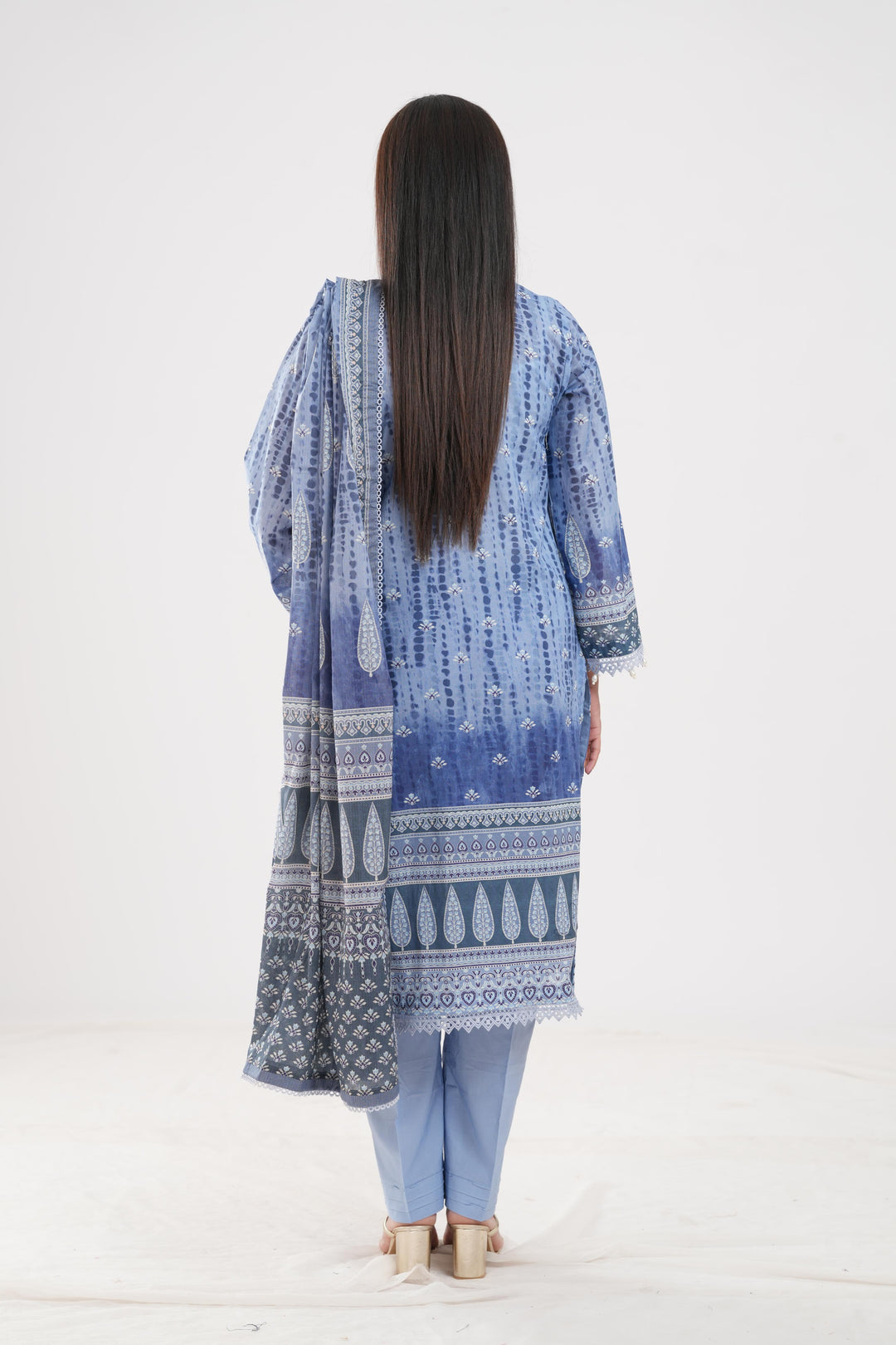 Lawn Blue Stitched Suit - Zellbury