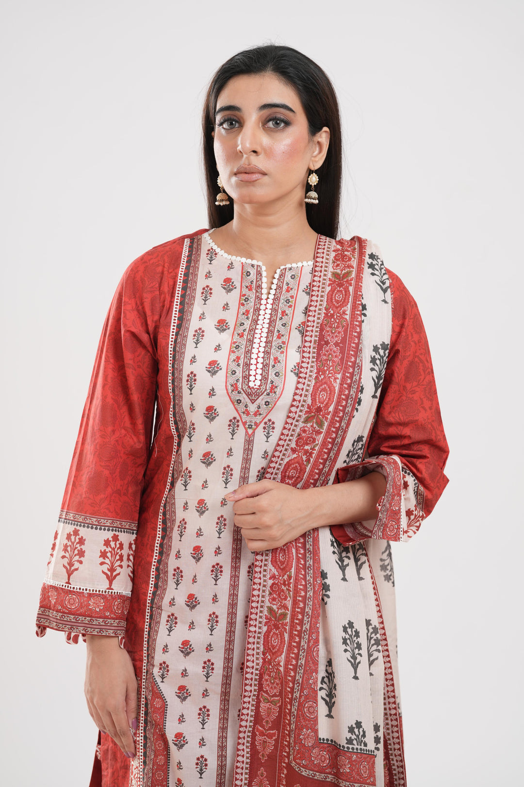 Lawn Rust Stitched Suit - Zellbury