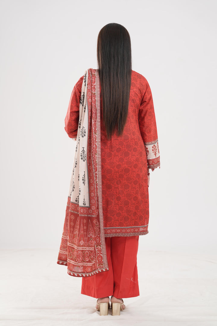 Lawn Rust Stitched Suit - Zellbury