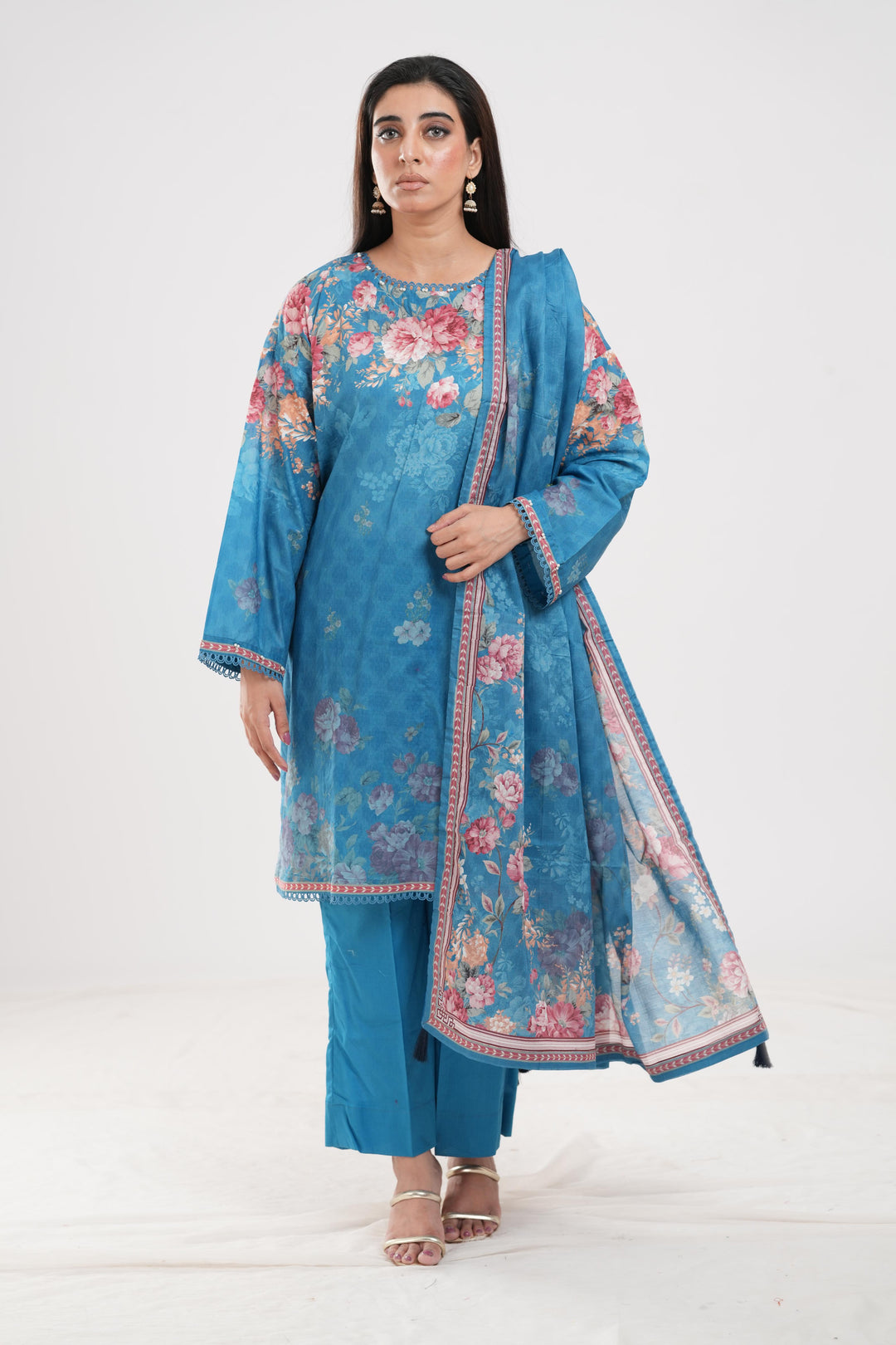 Lawn Blue Stitched Suit - Zellbury
