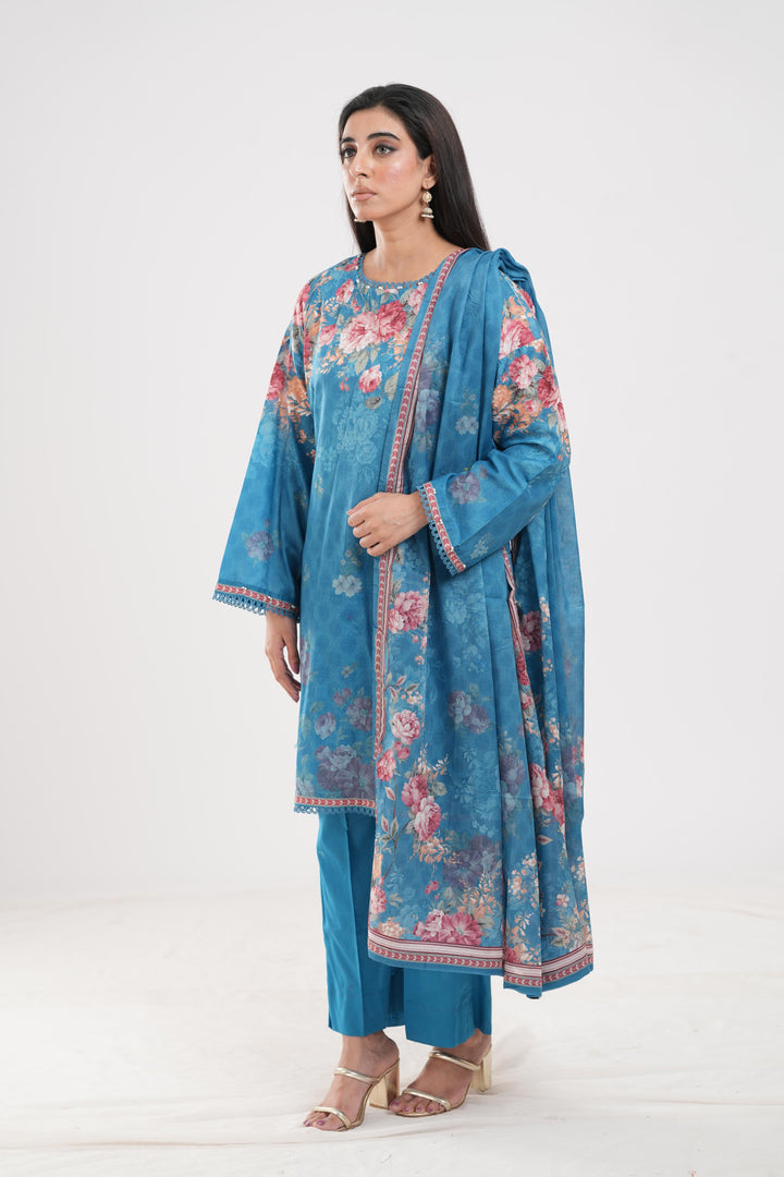 Lawn Blue Stitched Suit - Zellbury