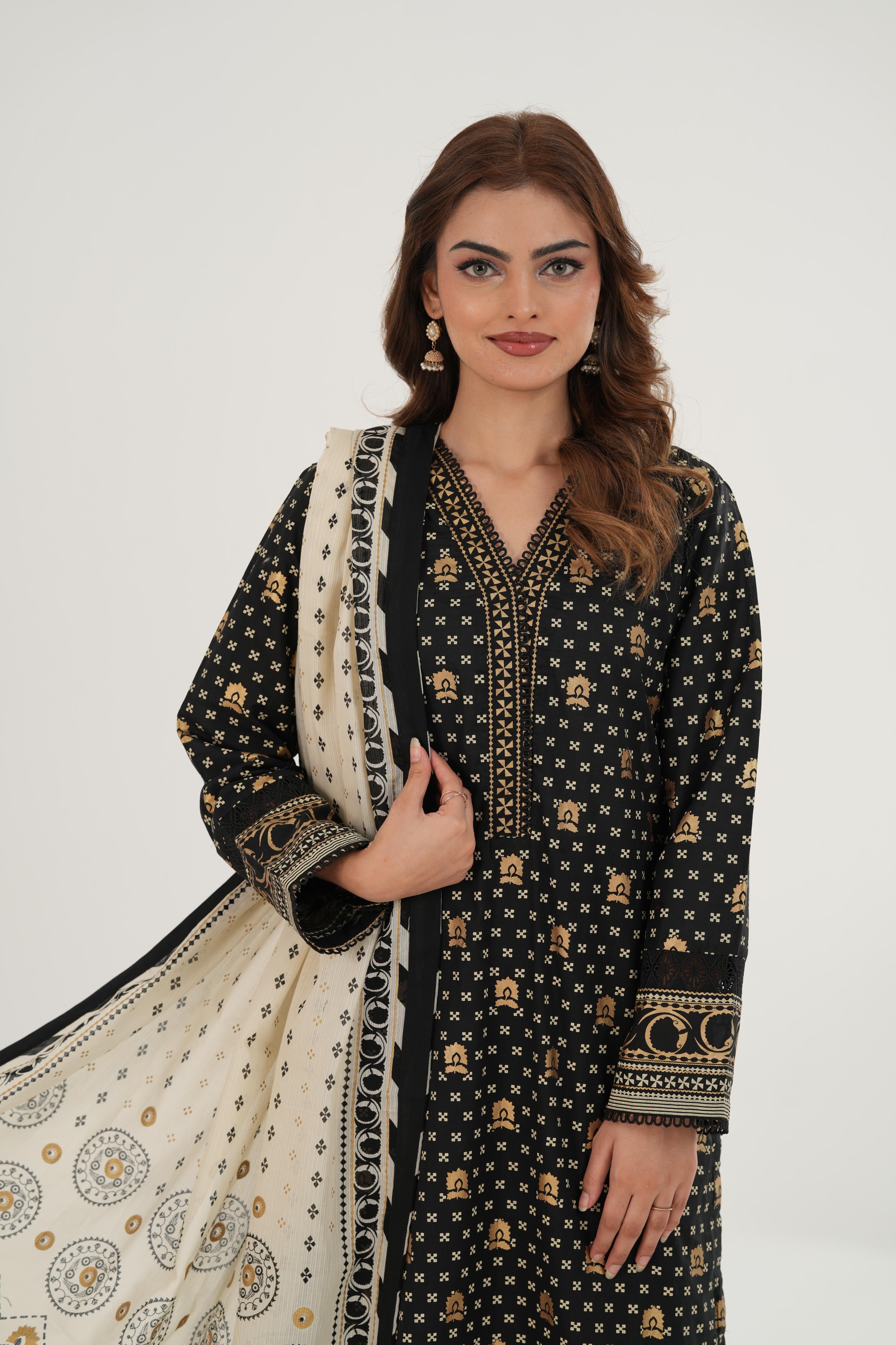 Lawn Black Stitched Suit - Zellbury – Janan