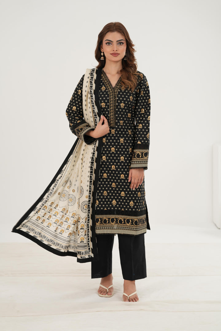 Lawn Black Stitched Suit - Zellbury