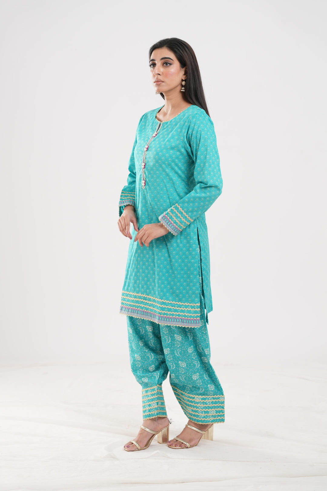 Lawn Cyan Stitched Suit - Zellbury