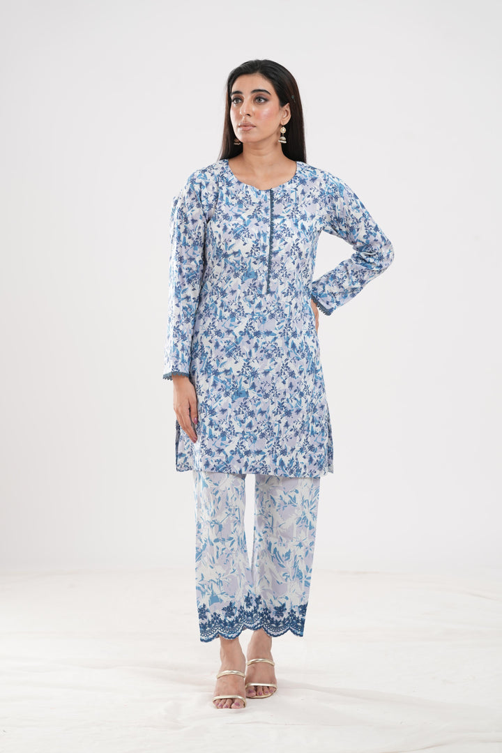 Lawn White Stitched Suit - Zellbury