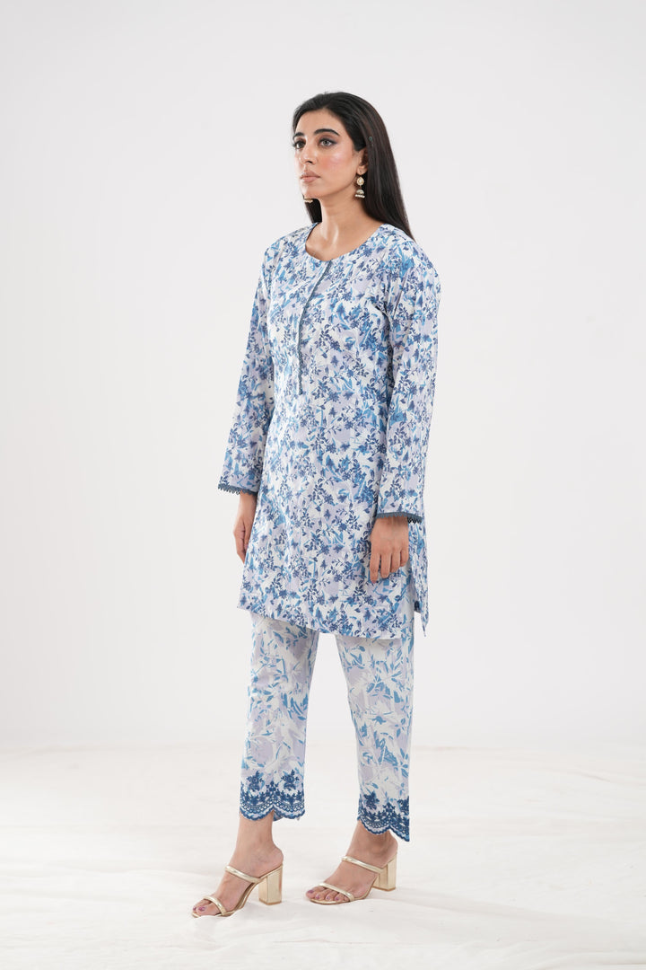 Lawn White Stitched Suit - Zellbury