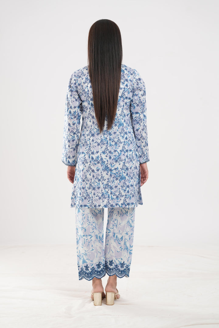 Lawn White Stitched Suit - Zellbury