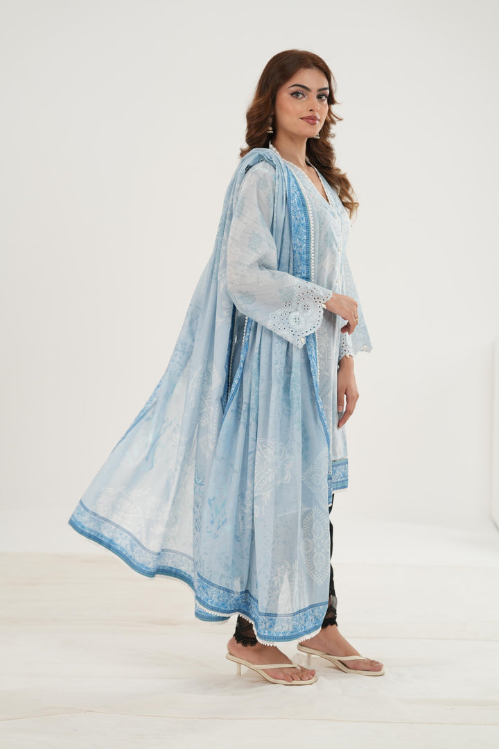 Lawn Sky Blue Stitched Suit - Zellbury