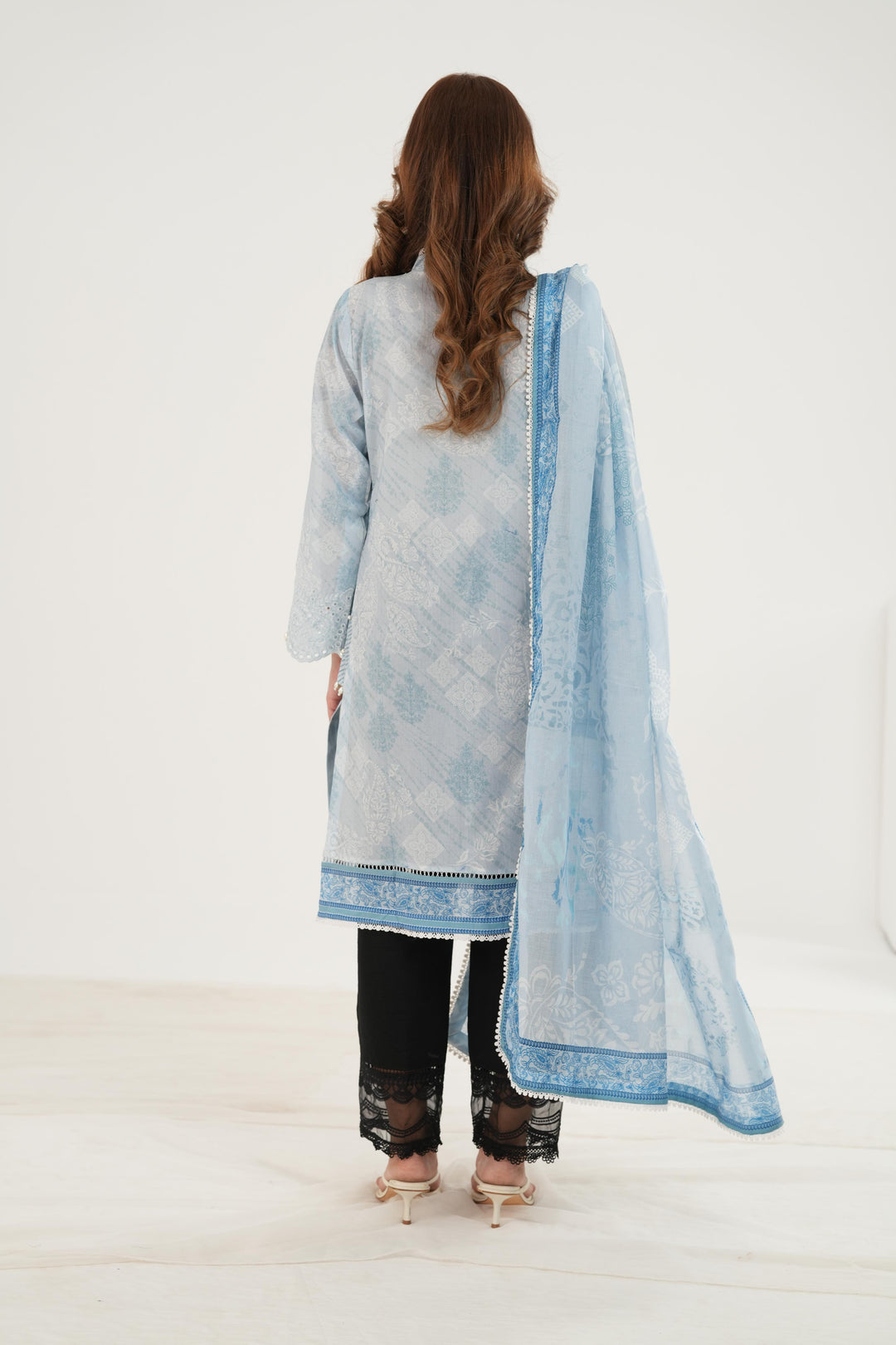 Lawn Sky Blue Stitched Suit - Zellbury