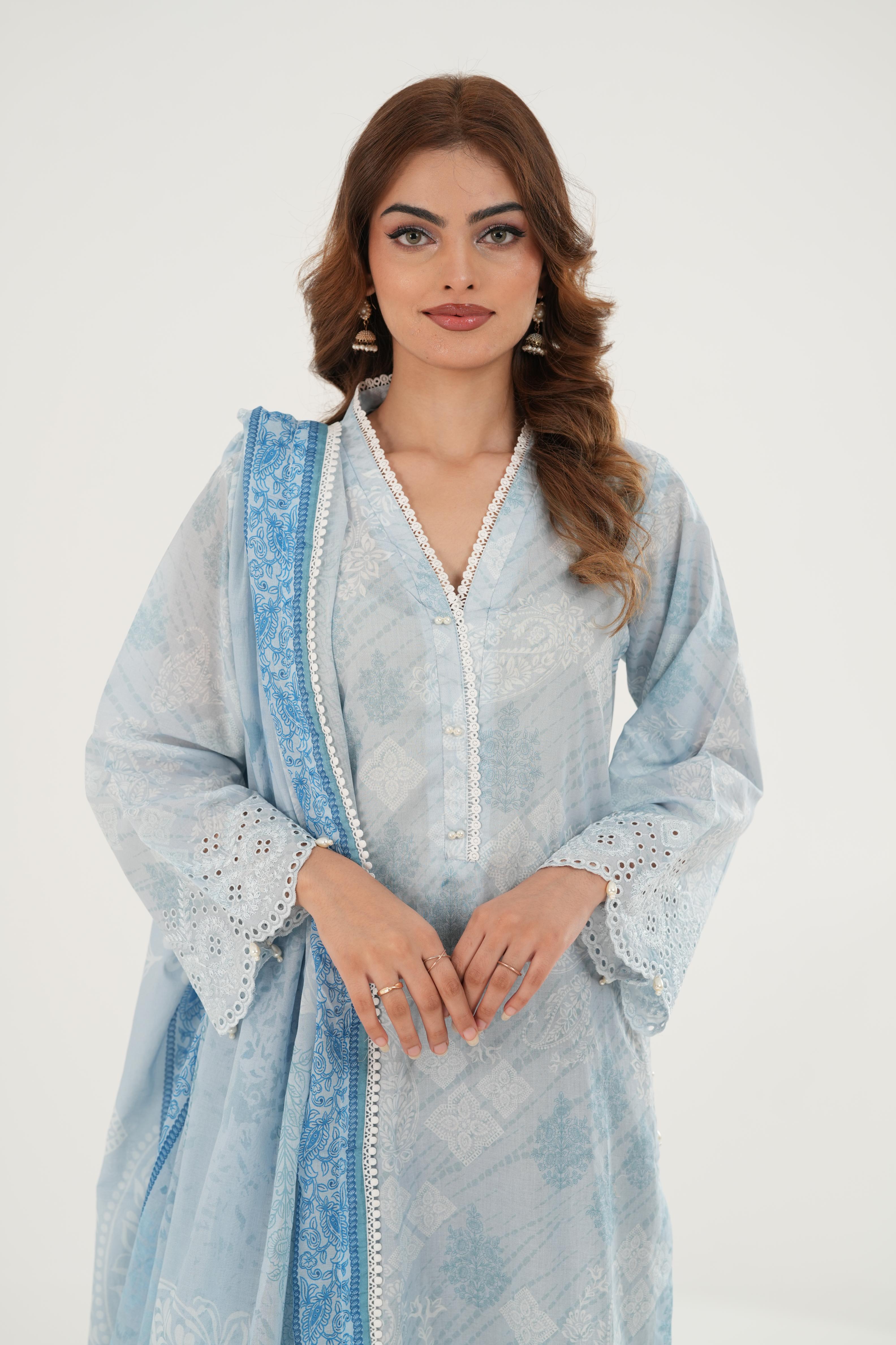 Lawn Sky Blue Stitched Suit - Zellbury – Janan