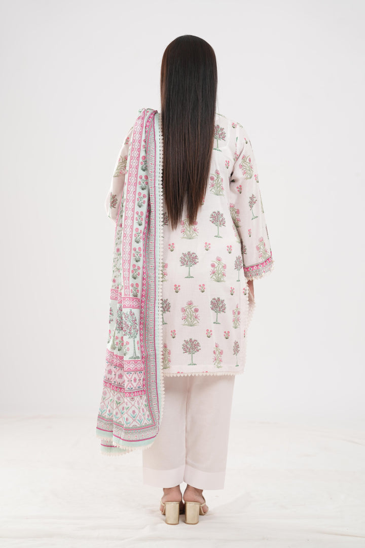 Lawn White Stitched Suit - Zellbury
