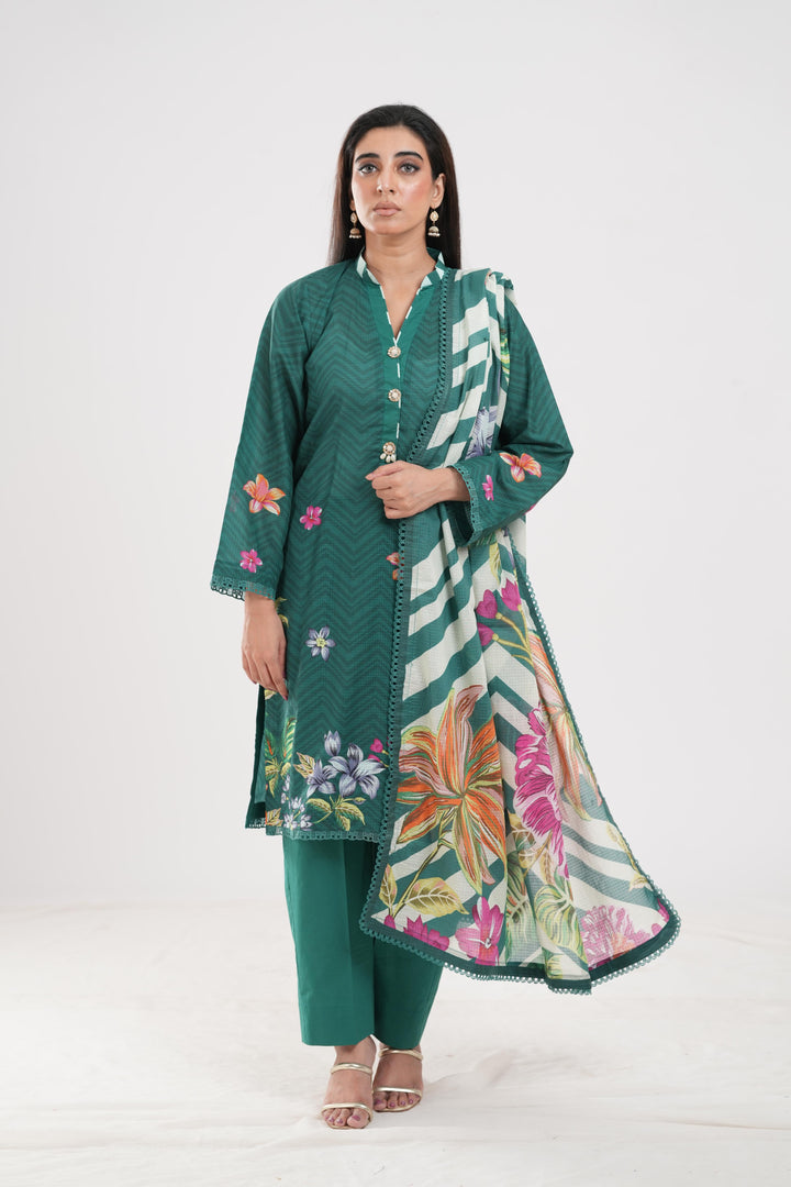 Lawn Green Stitched Suit - Zellbury