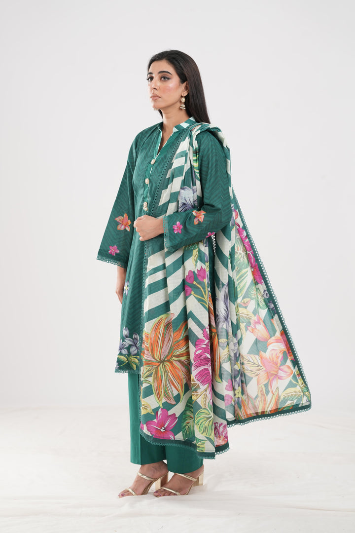 Lawn Green Stitched Suit - Zellbury
