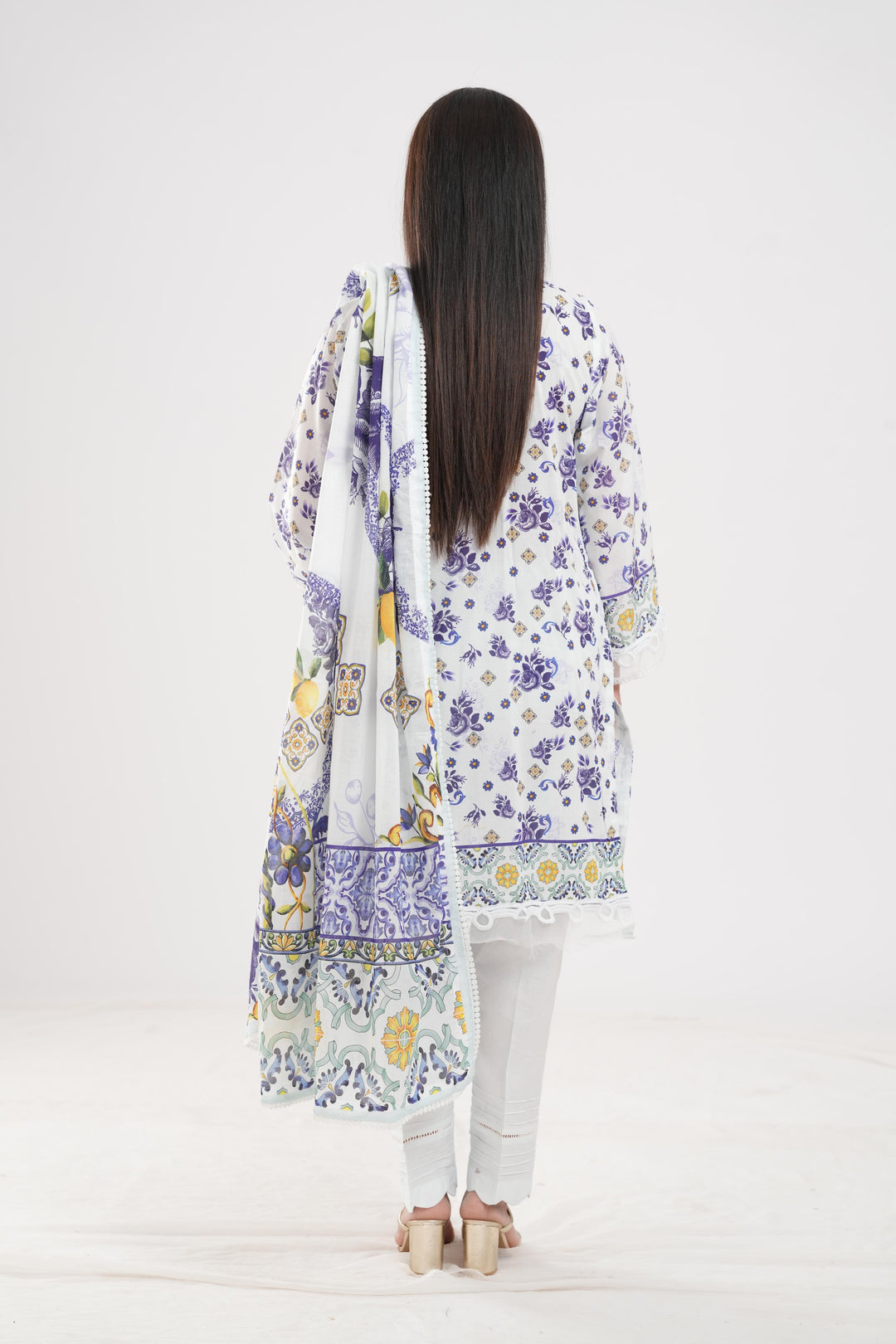 Lawn White Stitched Suit - Zellbury