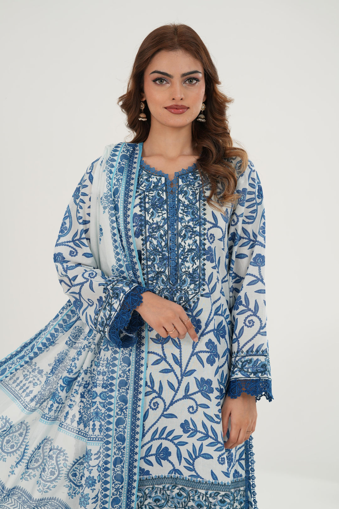 Lawn White Stitched Suit - Zellbury