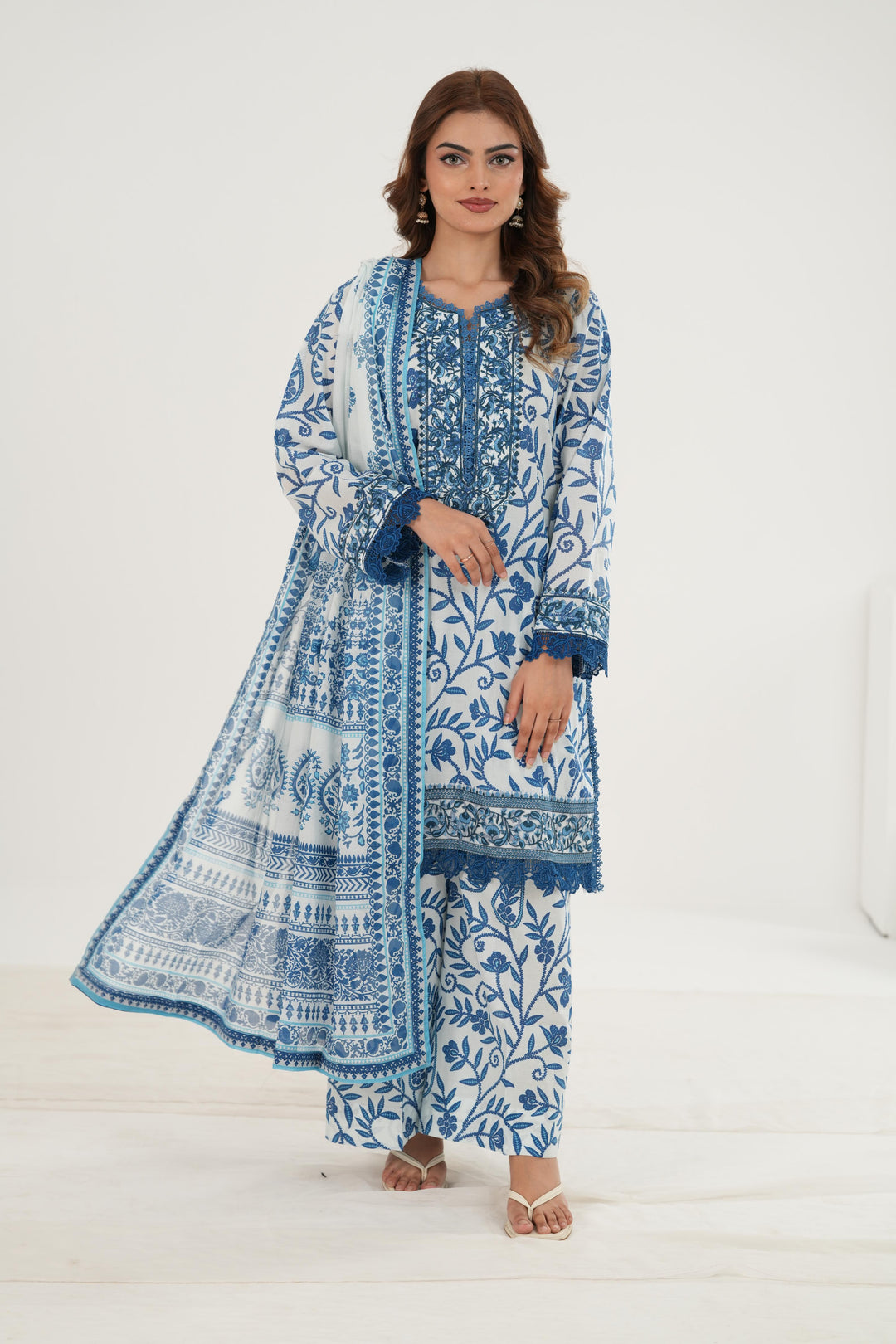 Lawn White Stitched Suit - Zellbury