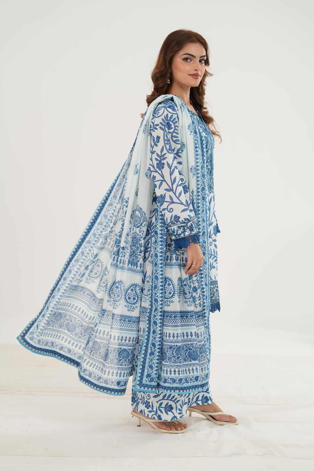 Lawn White Stitched Suit - Zellbury