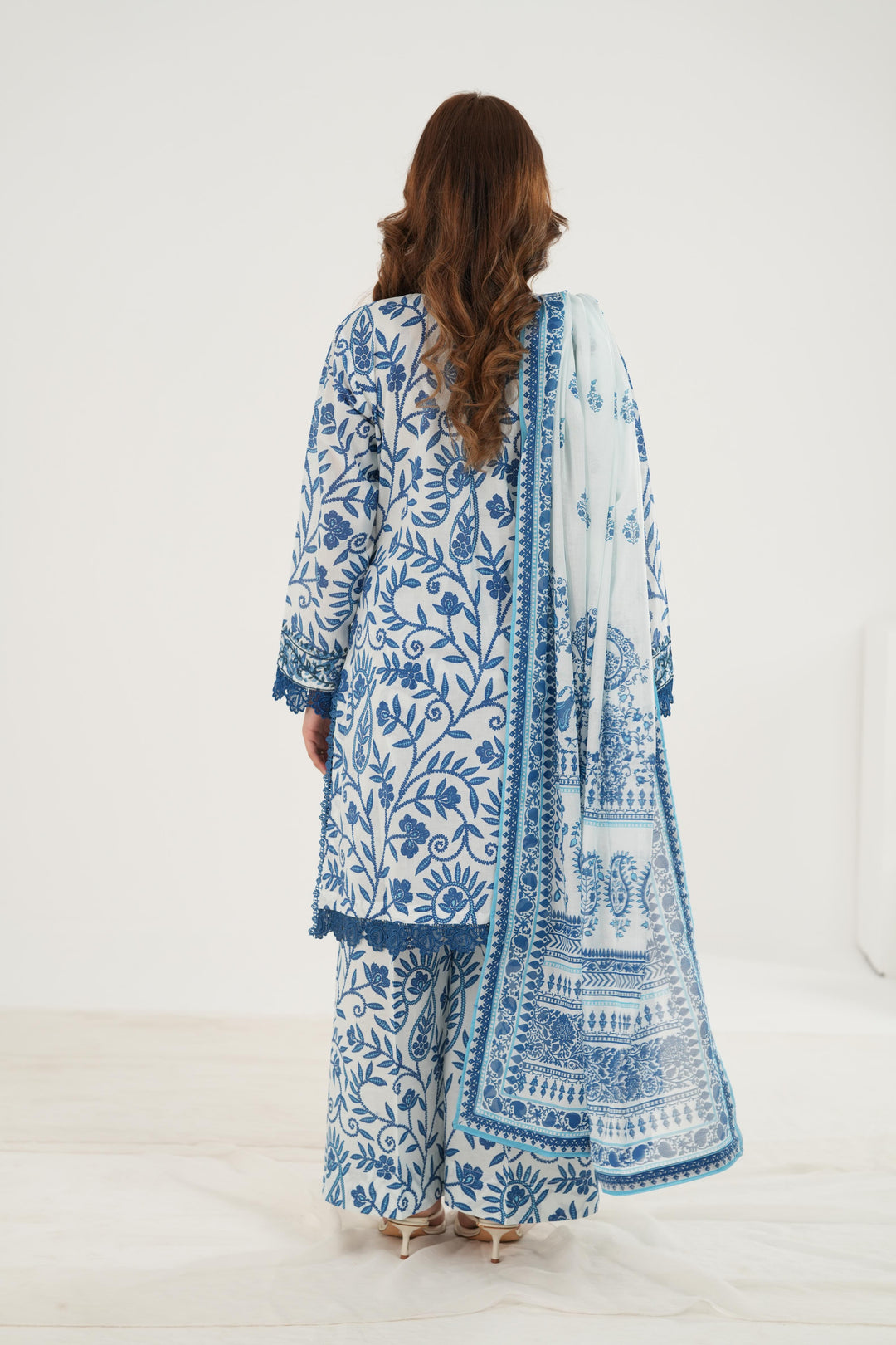 Lawn White Stitched Suit - Zellbury