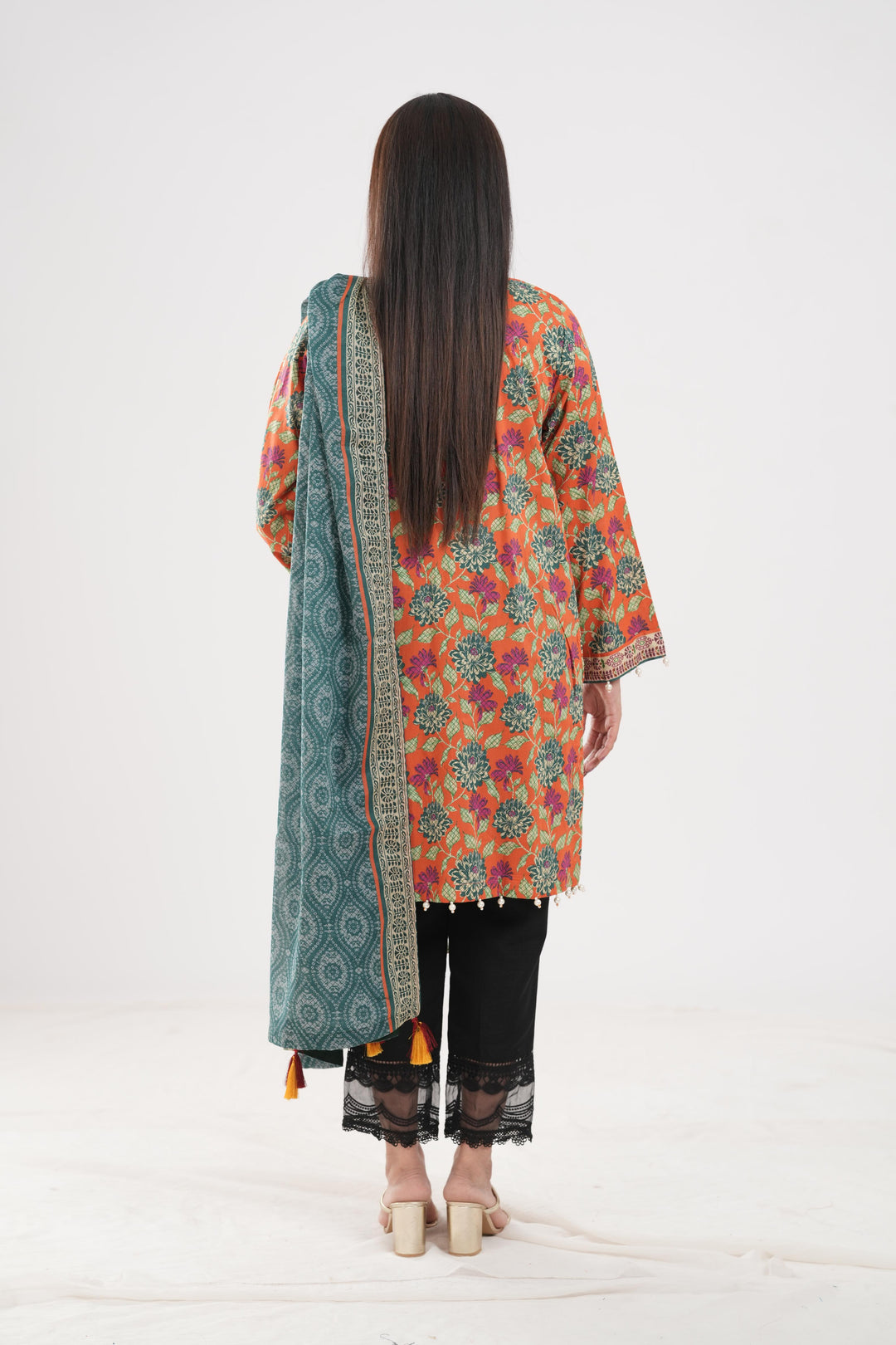 Lawn Rust Stitched Suit - Zellbury