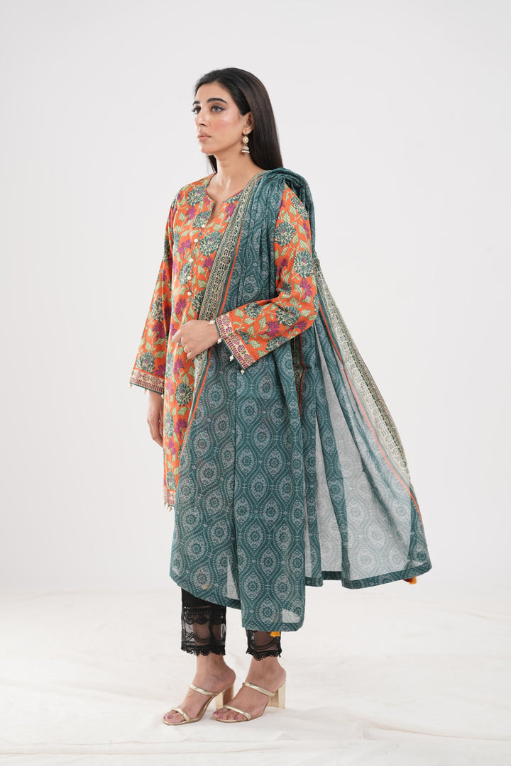 Lawn Rust Stitched Suit - Zellbury