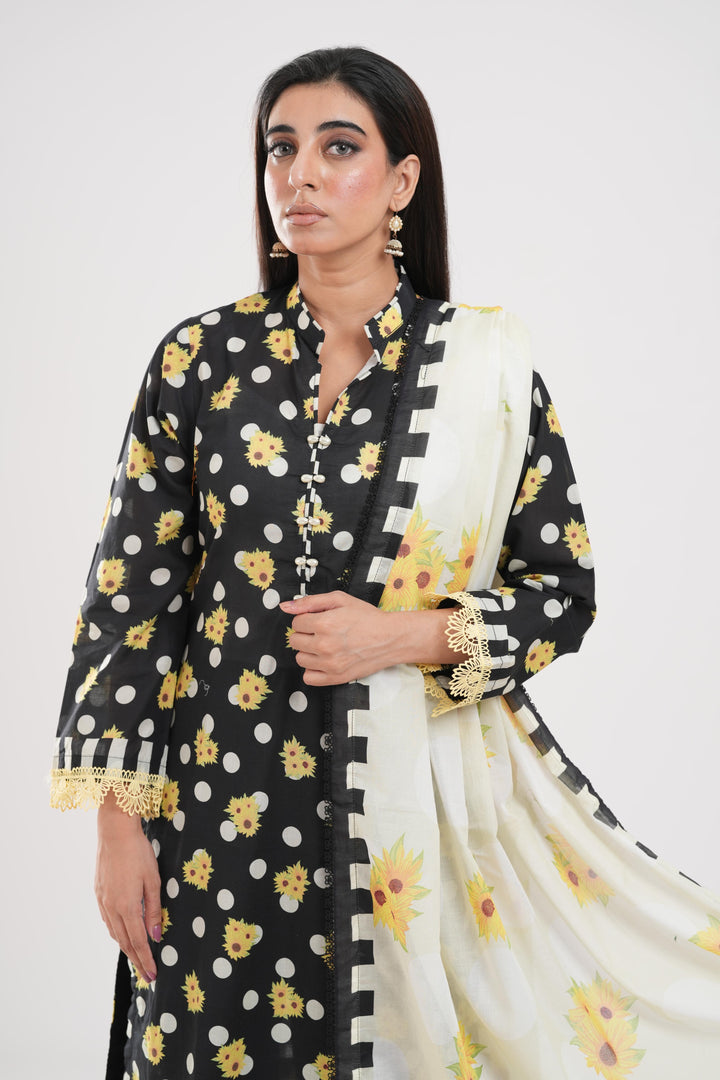 Lawn Black Stitched Suit - Zellbury