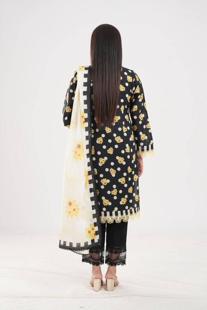 Lawn Black Stitched Suit - Zellbury