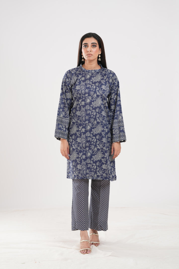 Lawn Blue Stitched Suit - Zellbury
