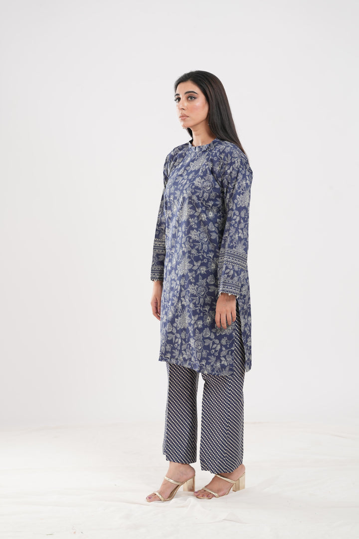 Lawn Blue Stitched Suit - Zellbury