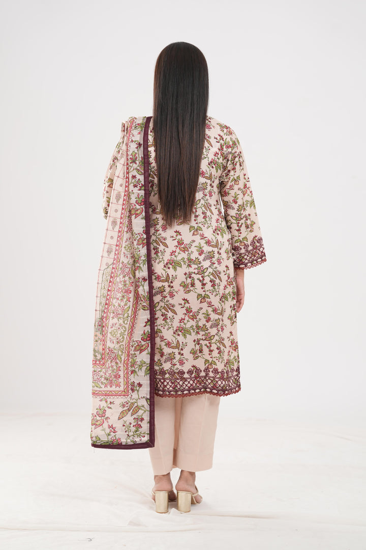 Lawn Beige Stitched Suit - Zellbury