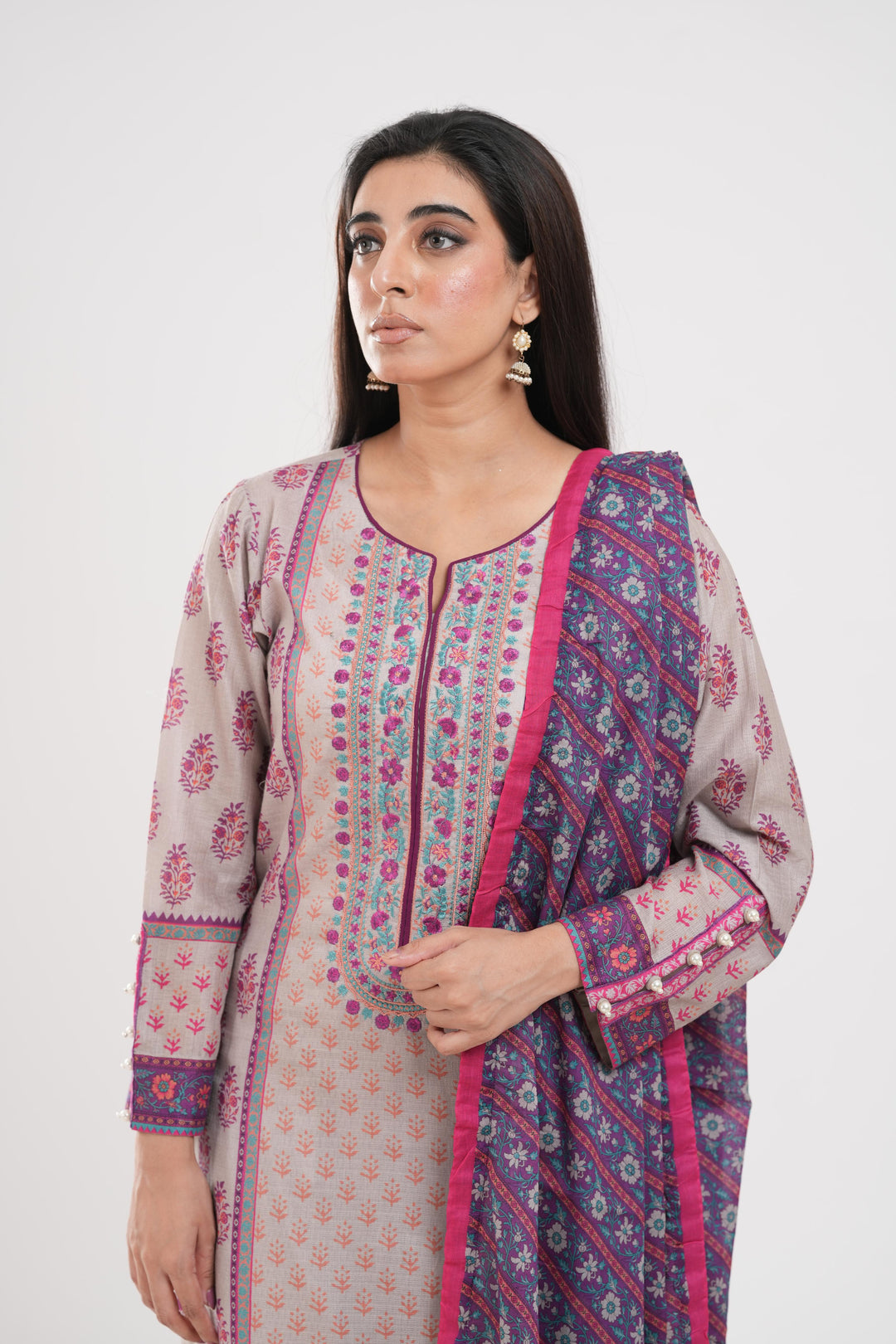 Lawn Plum Stitched Suit - Zellbury