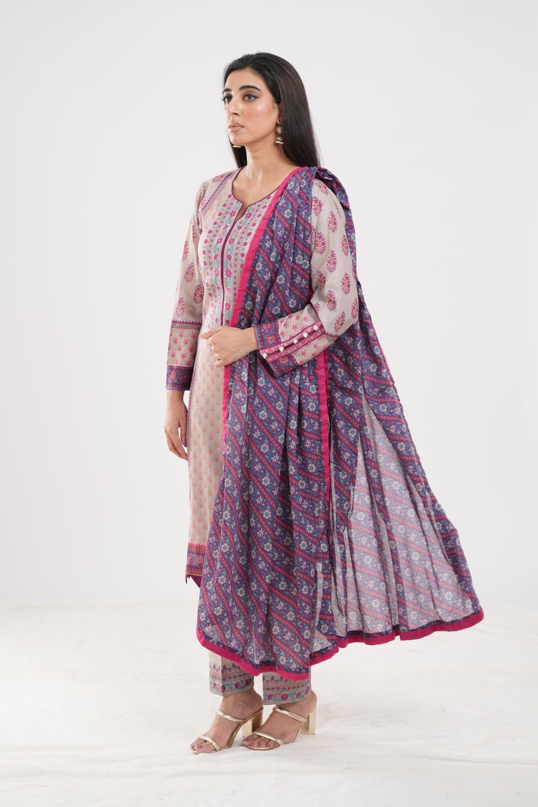 Lawn Plum Stitched Suit - Zellbury