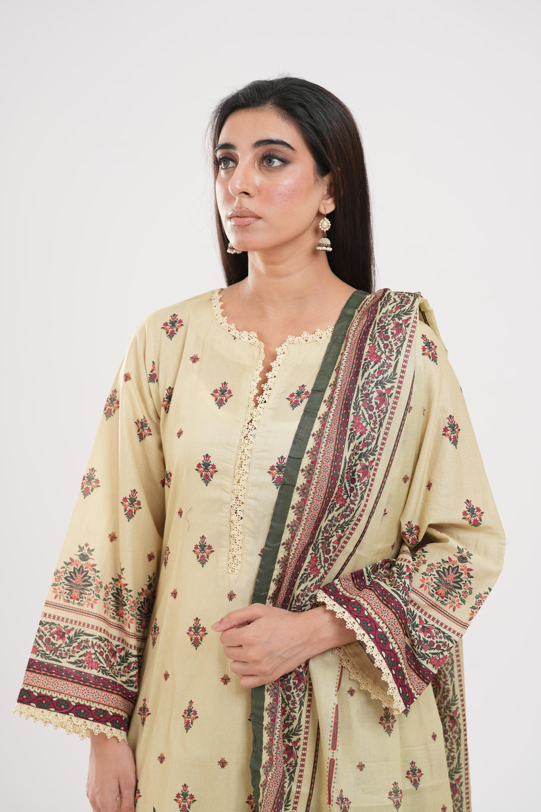Lawn Beige Stitched Suit - Zellbury